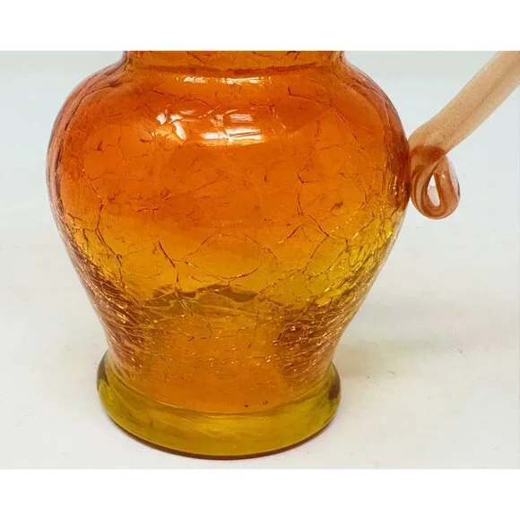 Vtg KANAWHA CRACKLE GLASS AMBERINA 8 Sided Mini Ewer Cruet Pitcher Octogonal - Picture 8 of 10